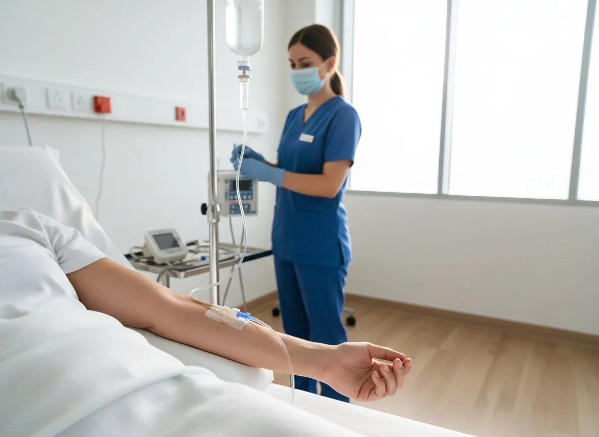 Nurse preparing an IV drip for a patient